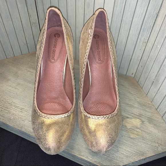 Cordon Como Gold Leather Platform Heels Made in Brazil 8 - Picture 4 of 9